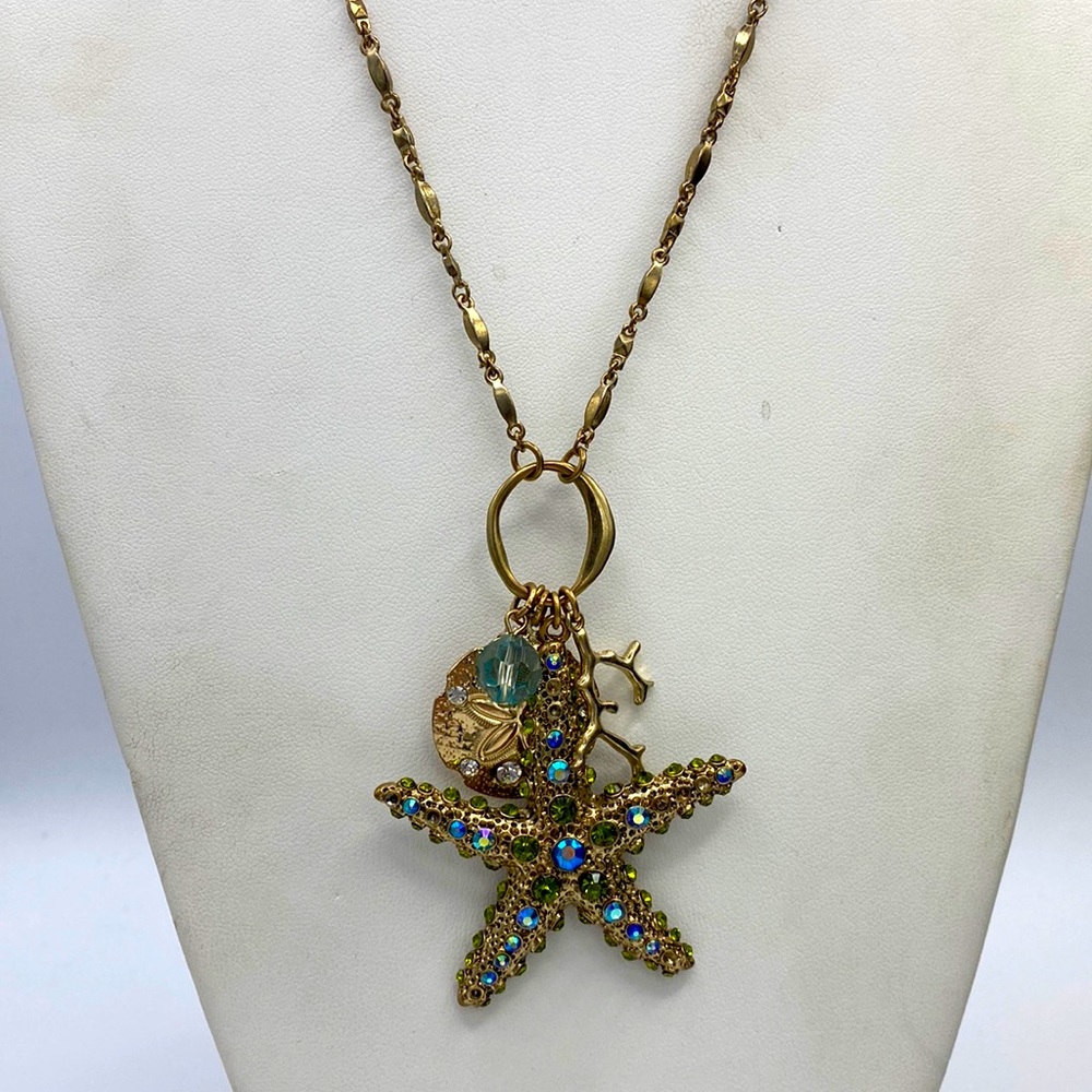 Sea Beach Rhinestone Dangle Necklace Starfish Coral Sand Dollar